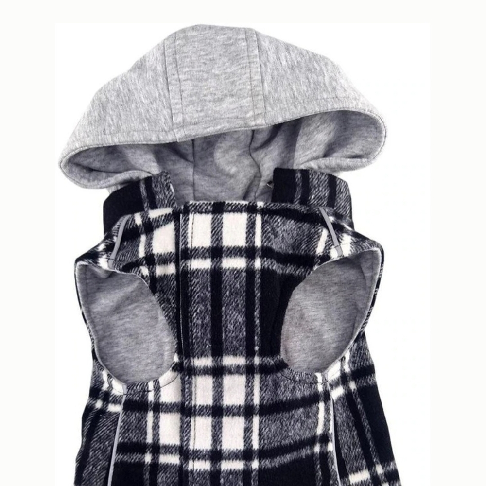 DOGGIE DESIGN Plaid Jacket With Hoodie - Black and Gray